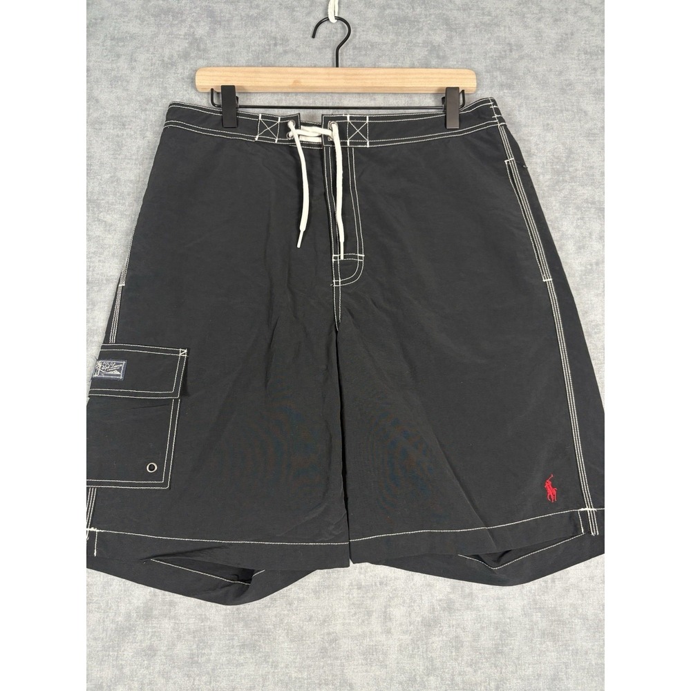 Polo Ralph Lauren Swim Trunks Men M Black Cargo Board Shorts Nylon Taiwan